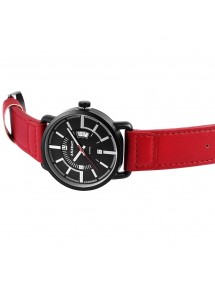 Montre Akzent pour homme avec bracelet en similicuir rouge foncé