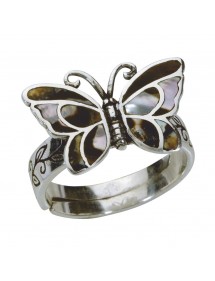 Bague papillon marron avec nacre en argent massif vieilli - Taille 52 à 56 3111235PM Laval 1878 22,00 €