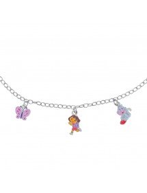 DORA L'EXPLORATRICE, Babouche and butterfly pendant necklace in rhodium silver and enamel