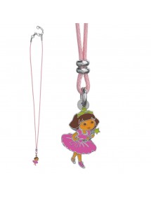 DORA PRINCESSE light pink cotton necklace in rhodium silver and enamel 3170962 Dora l'exploratrice 22,00 €
