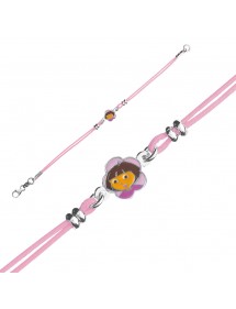 DORA L'EXPLORATRICE Armband aus rosa Baumwollkordel in Rhodiumsilber und Emaille