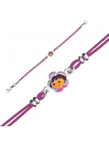 DORA L'EXPLORATRICE fuchsia cotton cord bracelet in rhodium silver and enamel 3181067 Dora l'exploratrice 16,00 €