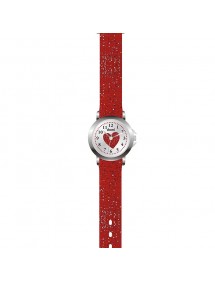 Montre fille Domi, avec coeur et bracelet plastique rouge pailleté