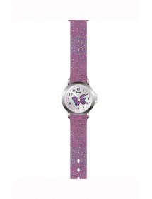 Domi girl's watch, with butterfly and glittery purple plastic strap