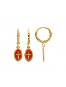 Créoles plaqué or avec pendant ovale perlé croix émail rouge 3230237CO Laval 1878 58,00 €