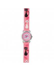 Montre pour enfant "Chats" boîtier métal et bracelet silicone rose