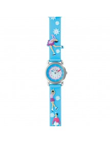 "Ice skater" girl's watch, metal case and sky blue silicone strap