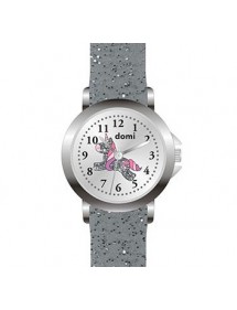 Montre fille boîtier métal, cadran avec licorne et bracelet plastique gris pailleté 753988 DOMI 29,90 €