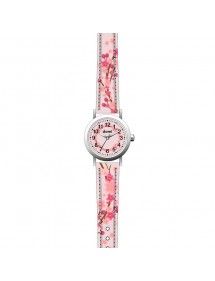 Montre fille "Fleurs de cerisier" boîtier métal et bracelet synthétique rose