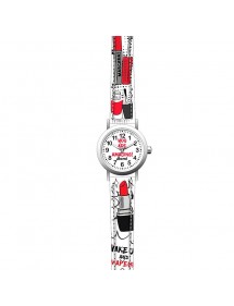 Montre fille "Maquillage" boîtier métal et bracelet synthétique blanc