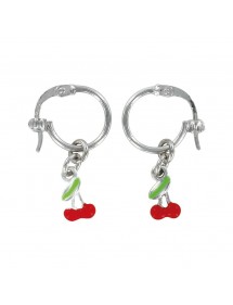 Creole earrings with red cherry in rhodium silver 313287 Suzette et Benjamin 29,90 €