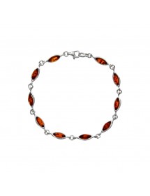 Silver bracelet adorned with oval amber stones