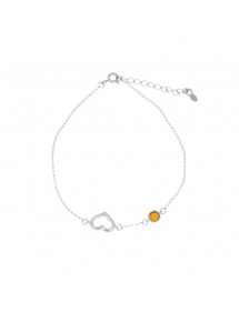 Dünnes Armband mit honigfarbener Bernsteinkugel und durchbrochenem Herzen aus Rhodiumsilber 31812558RH Nature d'Ambre 32,00 €