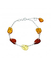 Bracelet argent et pierres plates en Ambre couleurs cognac, citrine et cerise 3180977 Nature d'Ambre 54,00 €