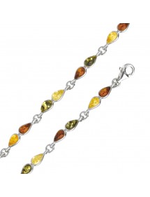 Amber and silver bracelet with stones in the shape of citrine, cognac, green and honey drops 3180531 Nature d'Ambre 72,90 €