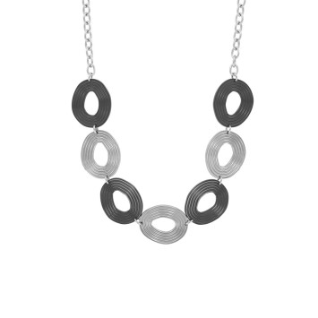 Collier cercles argentés et noirs en acier et chaine - 45cm 31710223N One Man Show 72,00 €