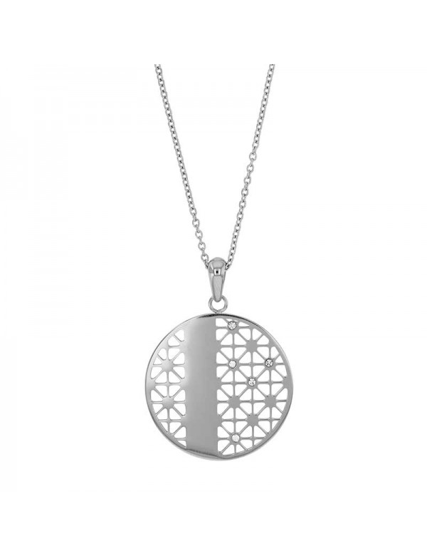 Collier One Man Show Acier avec pendentif rond ajouré orné de cristaux blancs