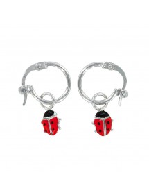 Créoles en argent rhodié avec pendants coccinelle rouge 313285 Suzette et Benjamin 32,00 €