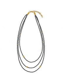 Necklace 3 rows pearls in black crystals and golden steel 317096 One Man Show 62,00 €