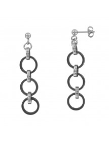 Boucles d'oreilles en acier et 3 ronds de céramique noire One Man Show 3131160N One Man Show 14,00 €