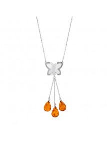 Collier double papillons argent rhodié avec pierres ambre cognac pendantes 3170055 Nature d'Ambre 124,00 €