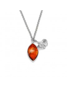 Collana in ambra a forma di mandorla e ciondolo in foglia di ginkgo in argento rodiato 31710728 Nature d'Ambre 96,90 €