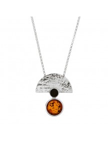 Collana semicerchio a coste adornata con 2 cerchi Cherry, ambra e cognac, argento rodiato 31710726 Nature d'Ambre 129,90 €