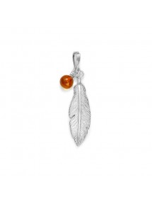 Pendentif plume ornée d'un pendant boule en Ambre, argent rhodié 31610541 Nature d'Ambre 28,00 €