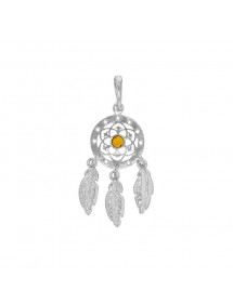 Pendentif en argent rhodié Attrape-rêves avec pierre Ambre miel au centre 31610553 Nature d'Ambre 42,90 €