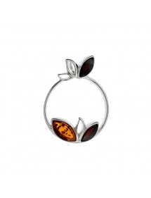 Pendentif cercle orné de feuilles en Ambre cerise et cognac, argent rhodié 31610528 Nature d'Ambre 69,90 €