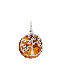 Pendentif rond ambre cognac et arbre de vie en argent rhodié 31610463RH Nature d'Ambre 69,90 €