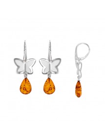 Dormeuses double papillons argent rhodié avec pierre ambre cognac 3130066 Nature d'Ambre 102,00 €