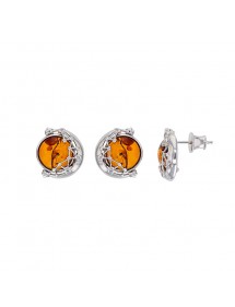 Boucles d'oreilles puces lune argent rhodié et boule en ambre cognac 3130068 Nature d'Ambre 82,00 €