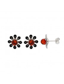 Orecchini ambra fiore cognac e smalto nero in argento rodiato 3130063 Nature d'Ambre 69,90 €