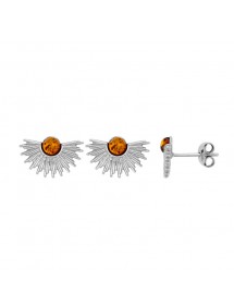 Boucles d'oreilles demi-soleil pierre ronde ambre et argent rhodié 31318204 Nature d'Ambre 42,90 €