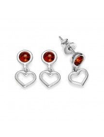 Boucles d'oreilles pierre ronde en ambre avec pendant cœur en argent rhodié 31318198 Nature d'Ambre 34,90 €