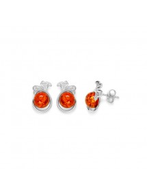 Boucles d'oreilles puces boule Ambre entouré d'une feuille Ginkgo, et argent rhodié 31318195 Nature d'Ambre 39,90 €