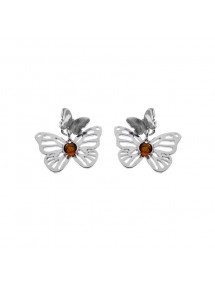 Boucles d'oreilles papillons ajouré et pendant Ambre, Oxyde de zirconium et argent rhodié 31318207 Nature d'Ambre 62,00 €