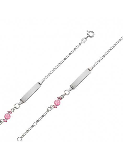 Gourmette identité bébé fille en argent rhodié avec bonbon rose 3180673 Suzette et Benjamin 39,90 €