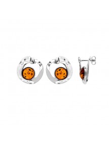 Earrings circle effect hammered with round stone Amber, silver rhodium 31318182 Nature d'Ambre 92,50 €