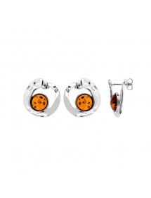 Orecchini a cerchio effetto martellato con pietra tonda Ambra, argento rodiato 31318182 Nature d'Ambre 92,50 €