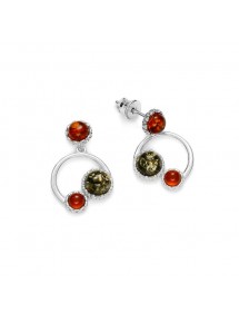 Boucles d'oreilles arrondies argent rhodié et pierres rondes Ambre cognac et verte 31318201 Nature d'Ambre 52,90 €