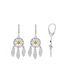 Boucles d'oreilles en argent rhodié Attrape-rêves avec pierre Ambre miel au centre 31318221 Nature d'Ambre 84,90 €