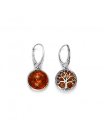 Boucles d'oreilles en pierre d'Ambre cognac et Arbre de vie en argent rhodié 31318212 Nature d'Ambre 89,90 €