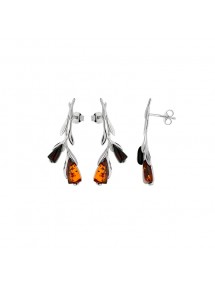 Orecchini fiore ambra cognac e petali color ciliegia, argento rodiato 31318189 Nature d'Ambre 68,00 €