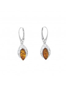 Boucles d'oreilles dormeuses ovales en ambre avec cadre fantaisie en argent rhodié 3131669RH Nature d'Ambre 49,90 €