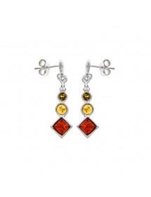 Boucles d'oreilles pendantes 3 pierres ronds et losanges ambre et argent 3130427 Nature d'Ambre 32,00 €