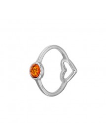 Bague petite pierre ambre avec cœur ajouré en argent rhodié 311738 Nature d'Ambre 32,90 €