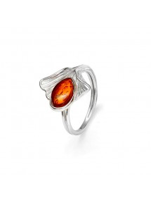 Anello regolabile Ambra a forma di goccia e foglia di Ginkgo in argento rodiato 311736 Nature d'Ambre 39,90 €