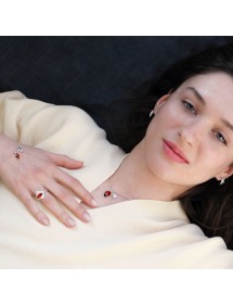 Bague réglable Ambre forme goutte et feuille de Ginkgo en argent rhodié